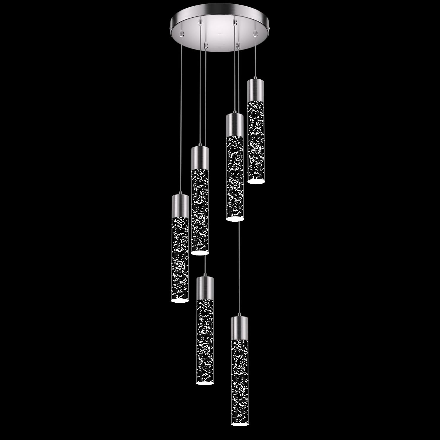 Pendant Lights Kitchen Island, 3000K-6500K Modern Kitchen Island Lights, Ceiling Lighting Fixtures with Crystal Bubble, 3 Color Integrated LED Hanging Light Brushed Nickel 1 Pack(6-Light)