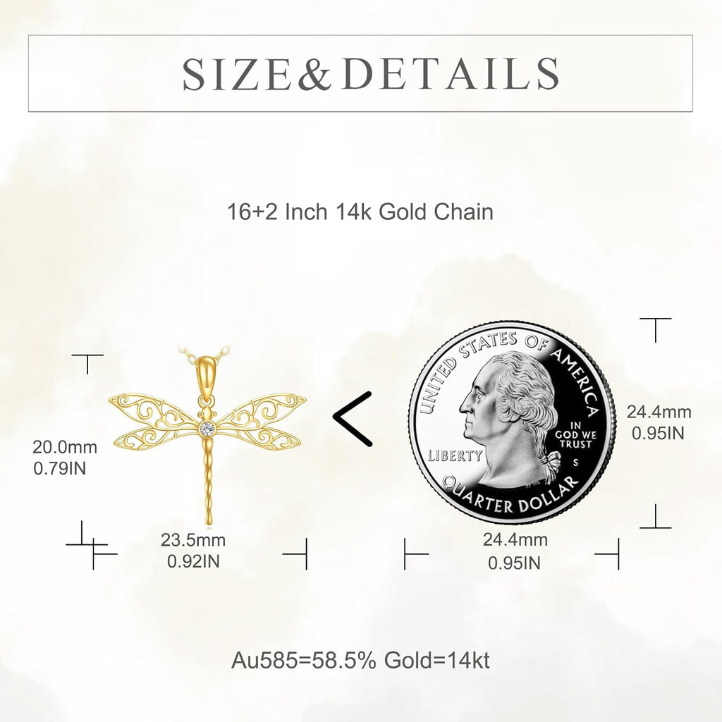 DOVRAN Real Solid Gold Birthstone Butterfly/Dragonfly/Bee/Hummingbird Necklace for Women Yellow Gold Animal Pendant for Christmas Dainty Jewelry Birthday Gifts for Mom Wife