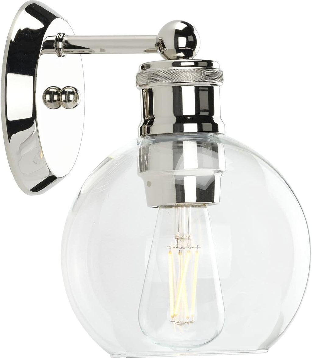 Progress Lighting Hansford Collection 1-Light Clear Glass Coastal Bath Vanity Light Polished Nickel