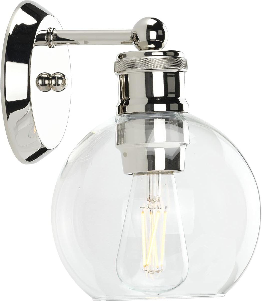 Progress Lighting Hansford Collection 1-Light Clear Glass Coastal Bath Vanity Light Polished Nickel