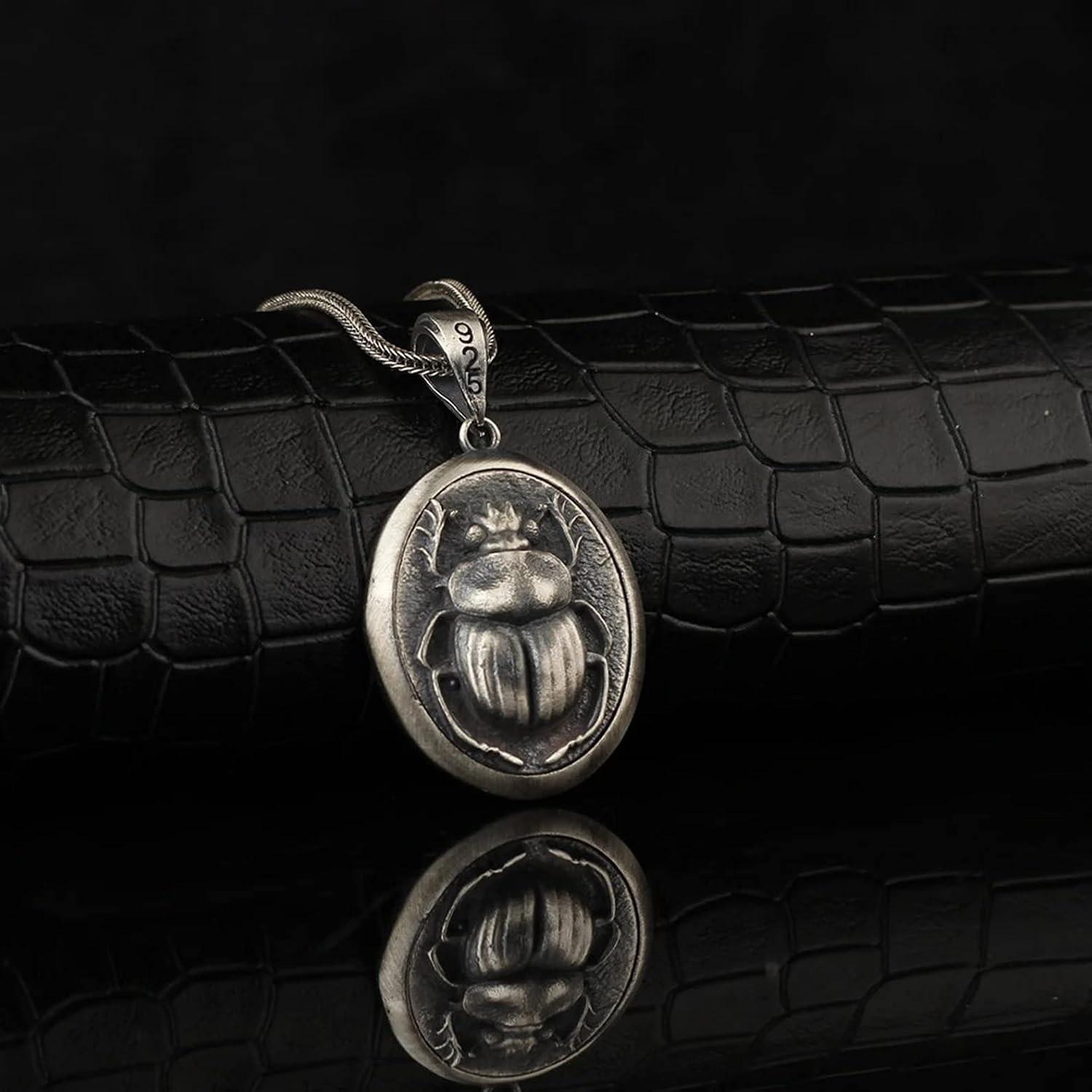 Scarab Medallion Sterling Silver, Beetle Necklace, Scarab Beatle Pendant, Scarab Totem Medallion, June Bug Necklace, Antique Scarab Necklace