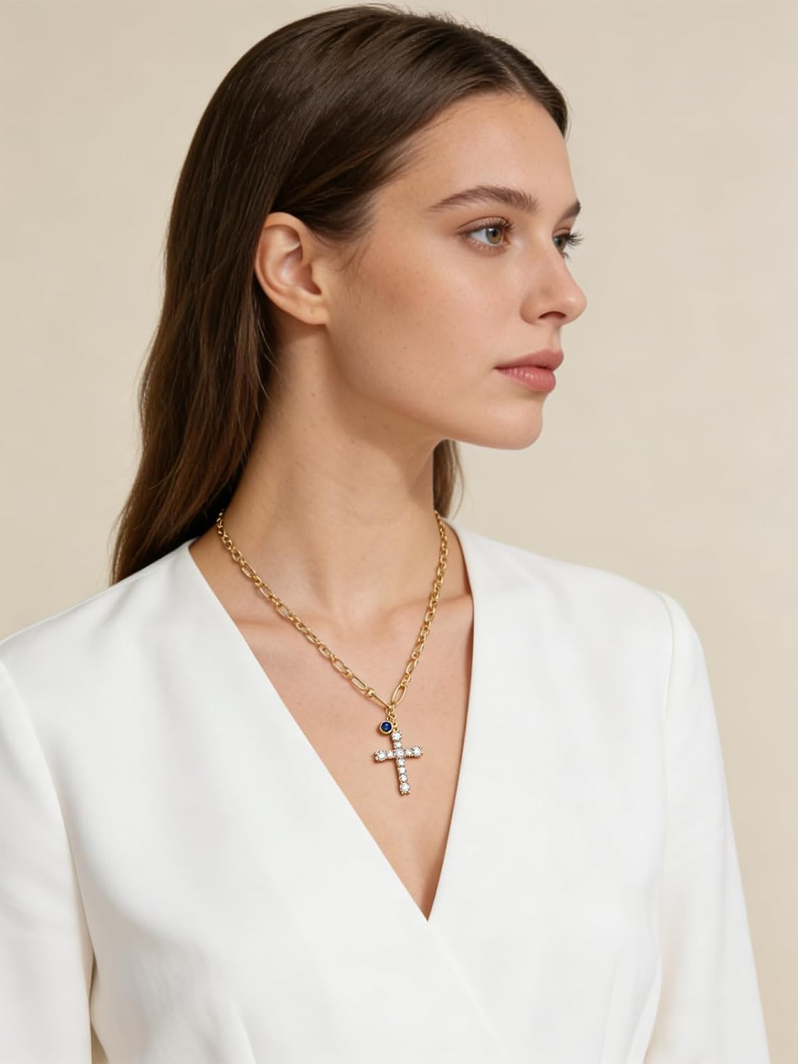 Cross Necklace for Women 14K Gold Birthstone Anniversary Birthday Gift for Wife Mom Protection Christian Jewelry Adjustable Chain