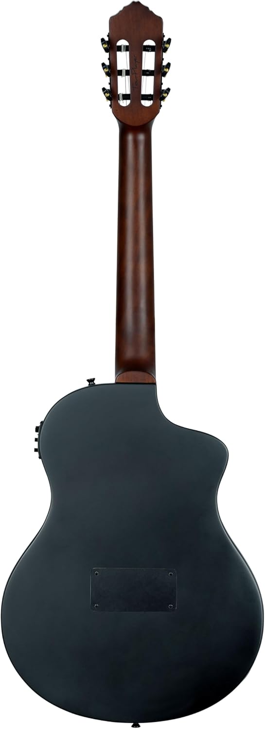 Ortega Lefty TourPlayer Standard Thinline Crossover Nylon-String Electric Guitar w/Pro gig bag, Satin Black (RTPSTD-SBK-L)