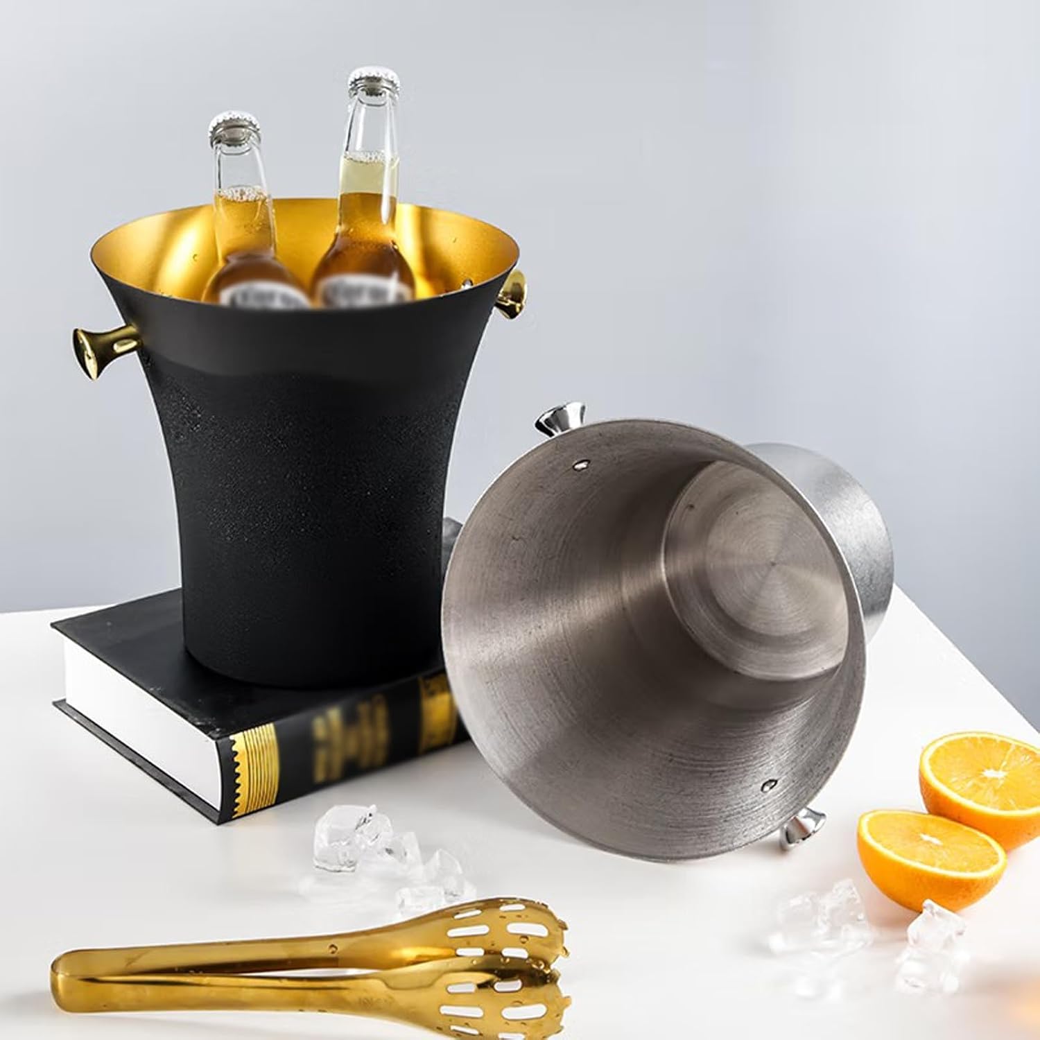 Ice Buckets Ice Bucket Stainless Steel Champagne Bucket, Silver Wine Chiller Ice Buckets for Parties Festival Bar Outdoor or Indoor Use, 5L Insulated Ice Bucket