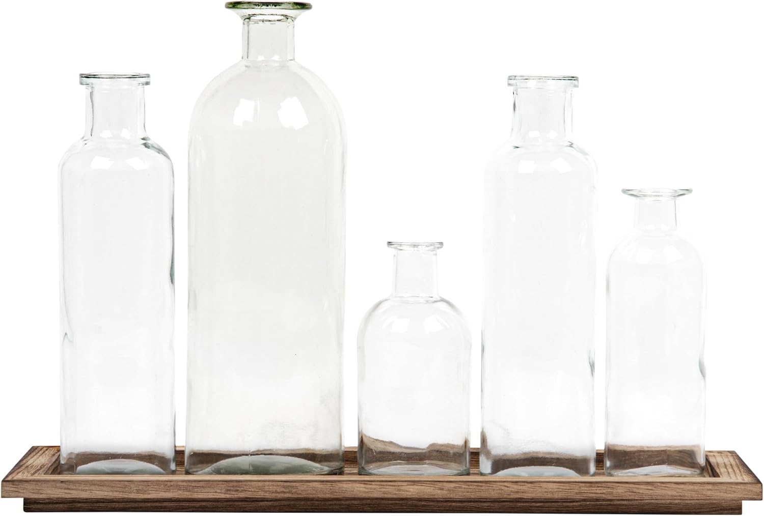 Creative Co-Op Set of 5 Vintage Bottle Vases on Wood Tray