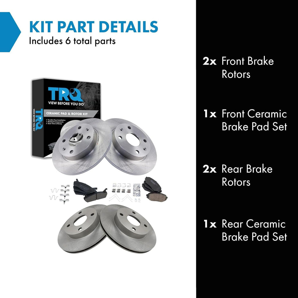 TRQ Front and Rear Brake Pad and Rotor Set Ceramic Vented Solid Rotors Compatible with 1990-1993 Mazda Miata