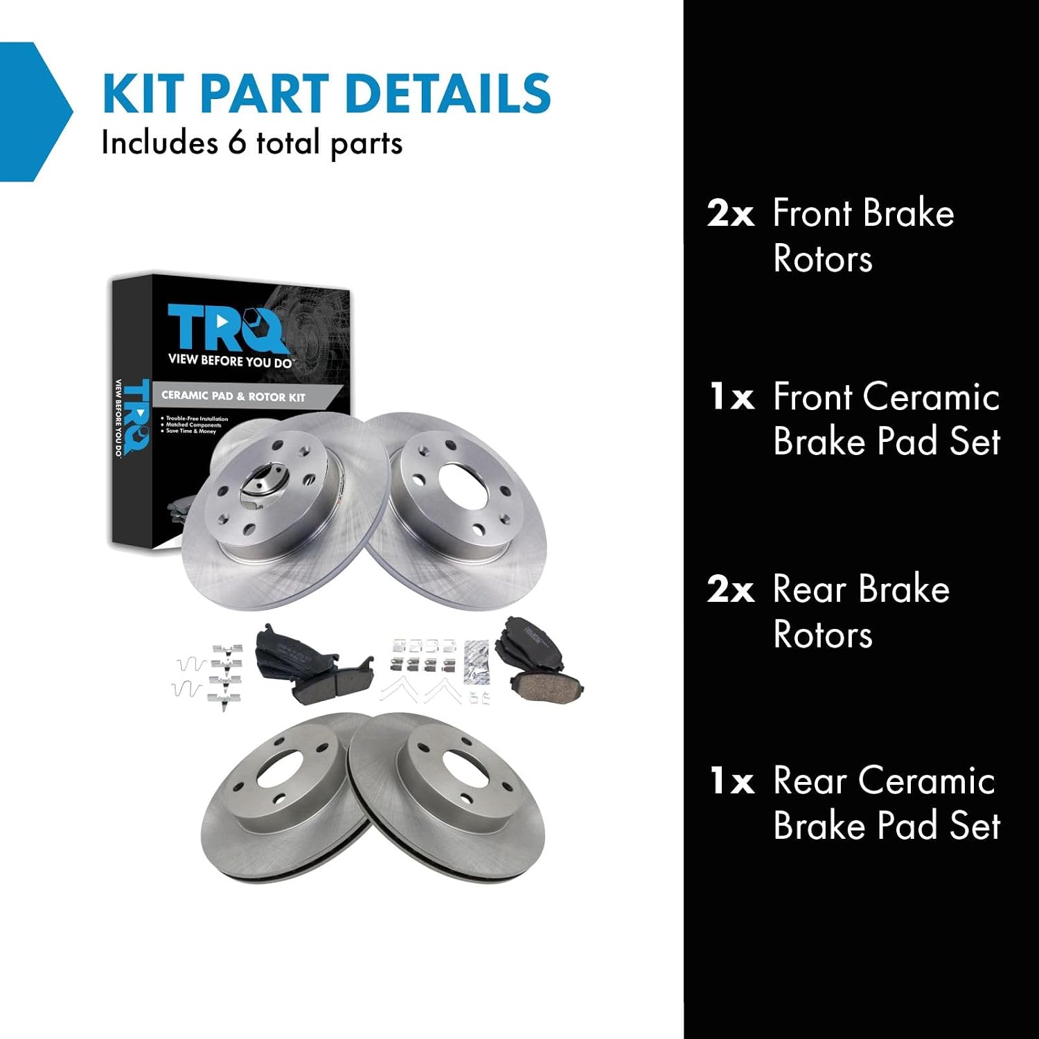 TRQ Front and Rear Brake Pad and Rotor Set Ceramic Vented Solid Rotors Compatible with 1990-1993 Mazda Miata