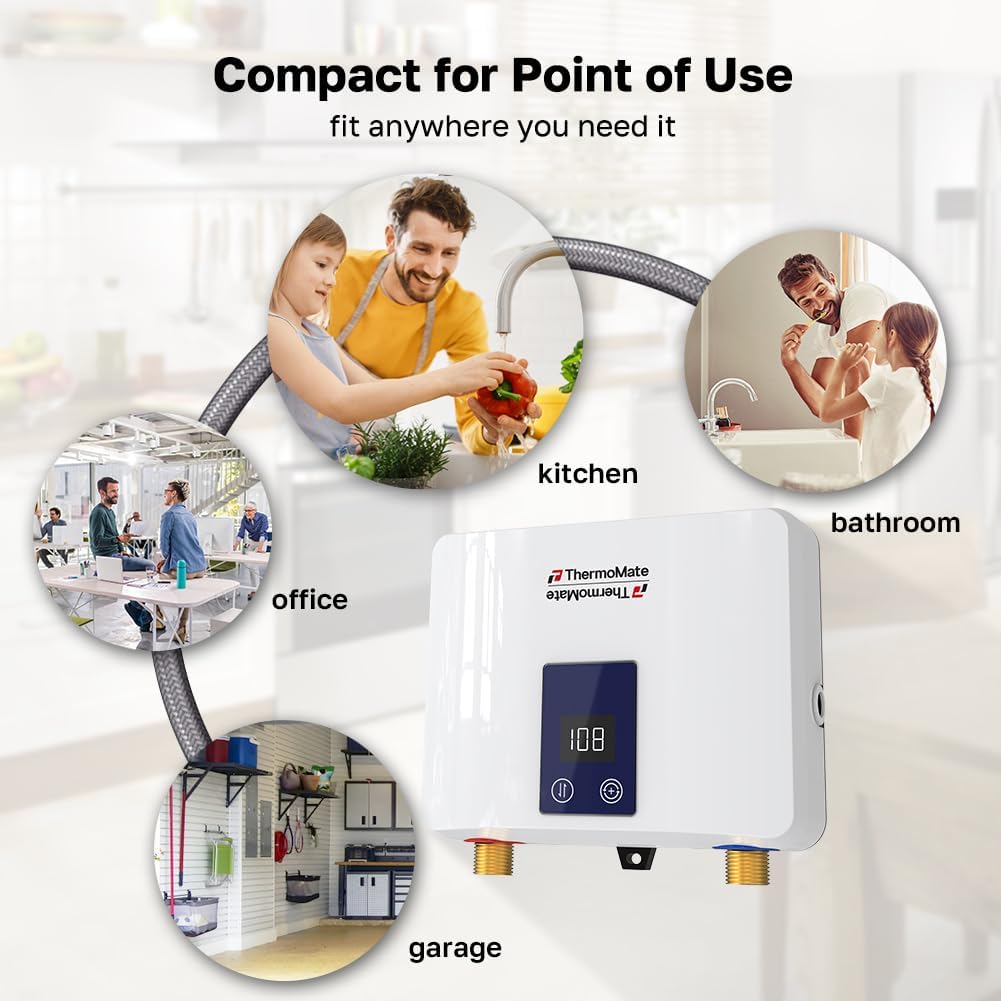 Tankless Small Water Heater Electric 120V 29.2Amp, ThermoMate 3500W On Demand Instant Hot Water Heater with Temperature Display for Kitchen Bathroom Sink Faucet, ETL Certified