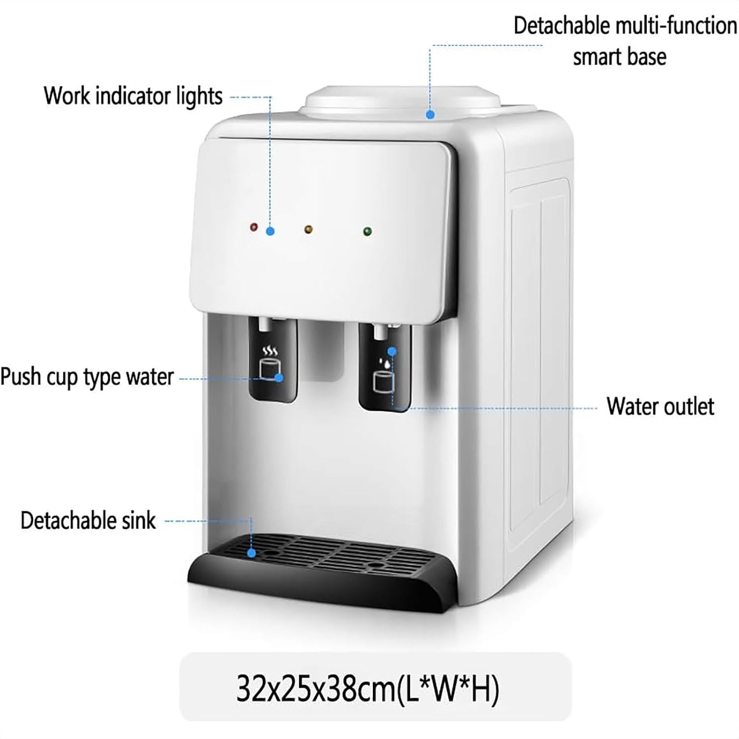 Portable Water Dispenser, Hot Cold Function, High Capacity Electric Dispenser with 2 Tap and Stainless Steel Inner Container, Bottled Water Desktop Water,