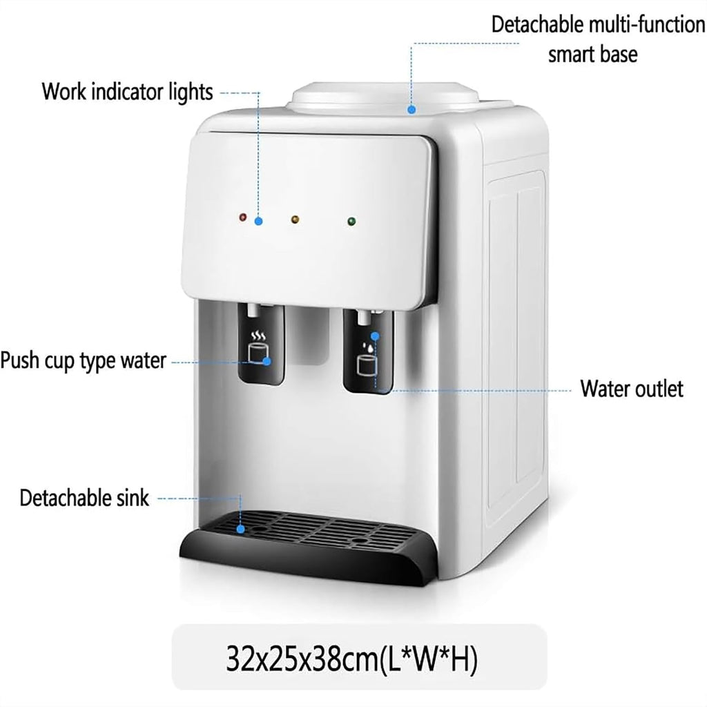 Portable Water Dispenser, Hot Cold Function, High Capacity Electric Dispenser with 2 Tap and Stainless Steel Inner Container, Bottled Water Desktop Water Machine