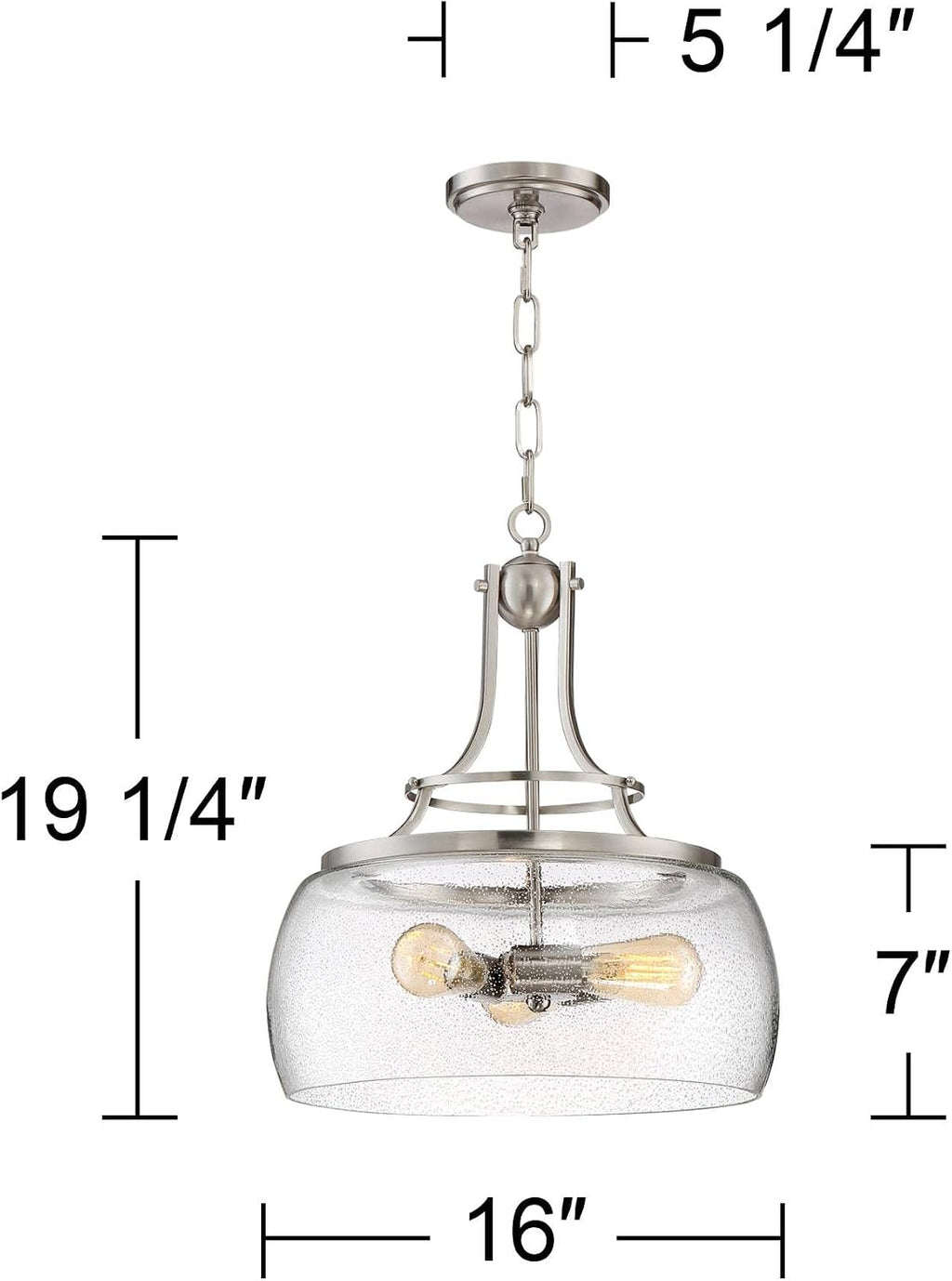 Franklin Iron Works Charleston Satin Nickel Pendant Chandelier 16' Wide Rustic Farmhouse Seeded Clear Glass LED 3-Light Fixture for Dining Room House Foyer Entryway Kitchen Bedroom Living Room