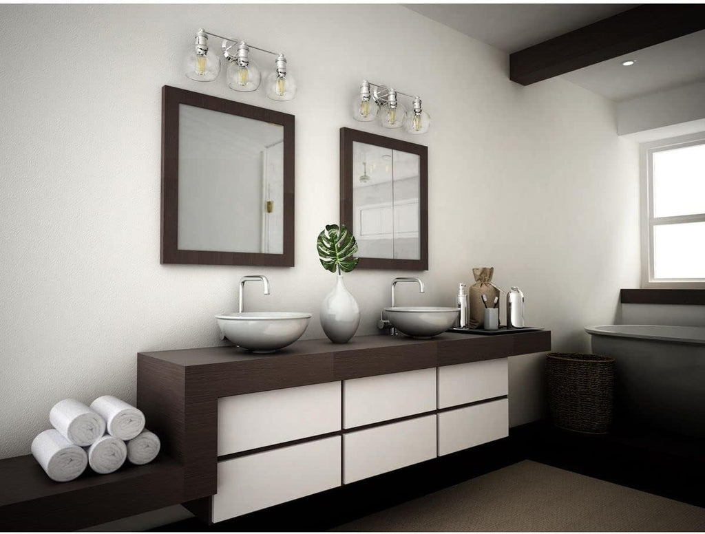 Hansford Collection 3-Light Clear Glass Coastal Bath Vanity Light Polished Nickel