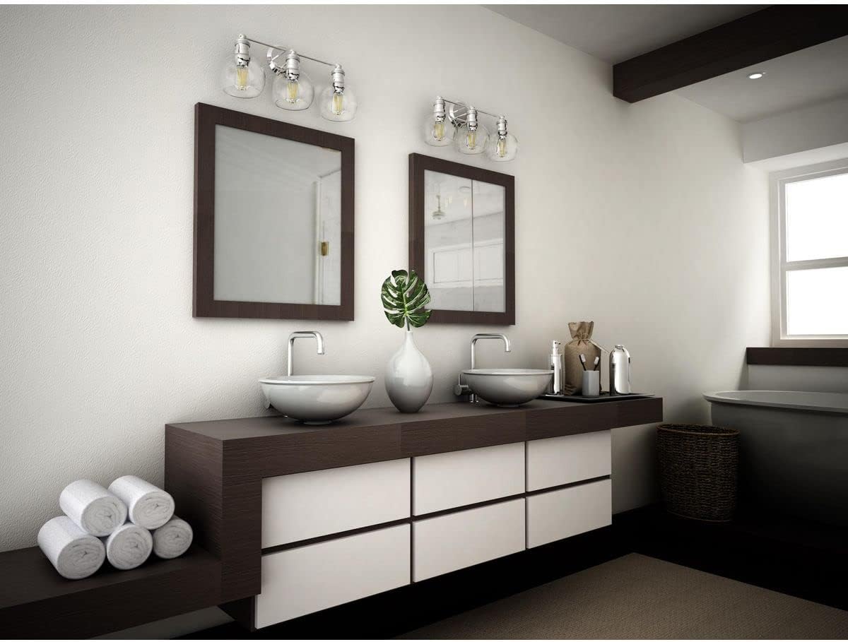 Hansford Collection 3-Light Clear Glass Coastal Bath Vanity Light Polished Nickel