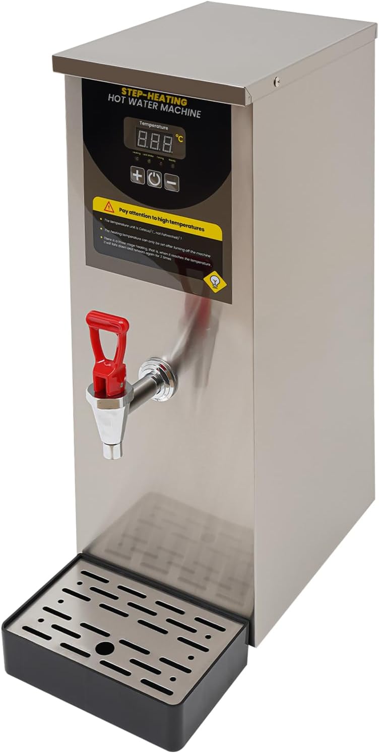 Step-Heating Commercial Hot Water Dispenser, 8L/2.11Gal Large Capacity Electric Dispenser Water Boiler, 2000W Fast Ready Water Boiler Machine with Stainless Steel Heating Tube, for Tea Coffee (Silver)