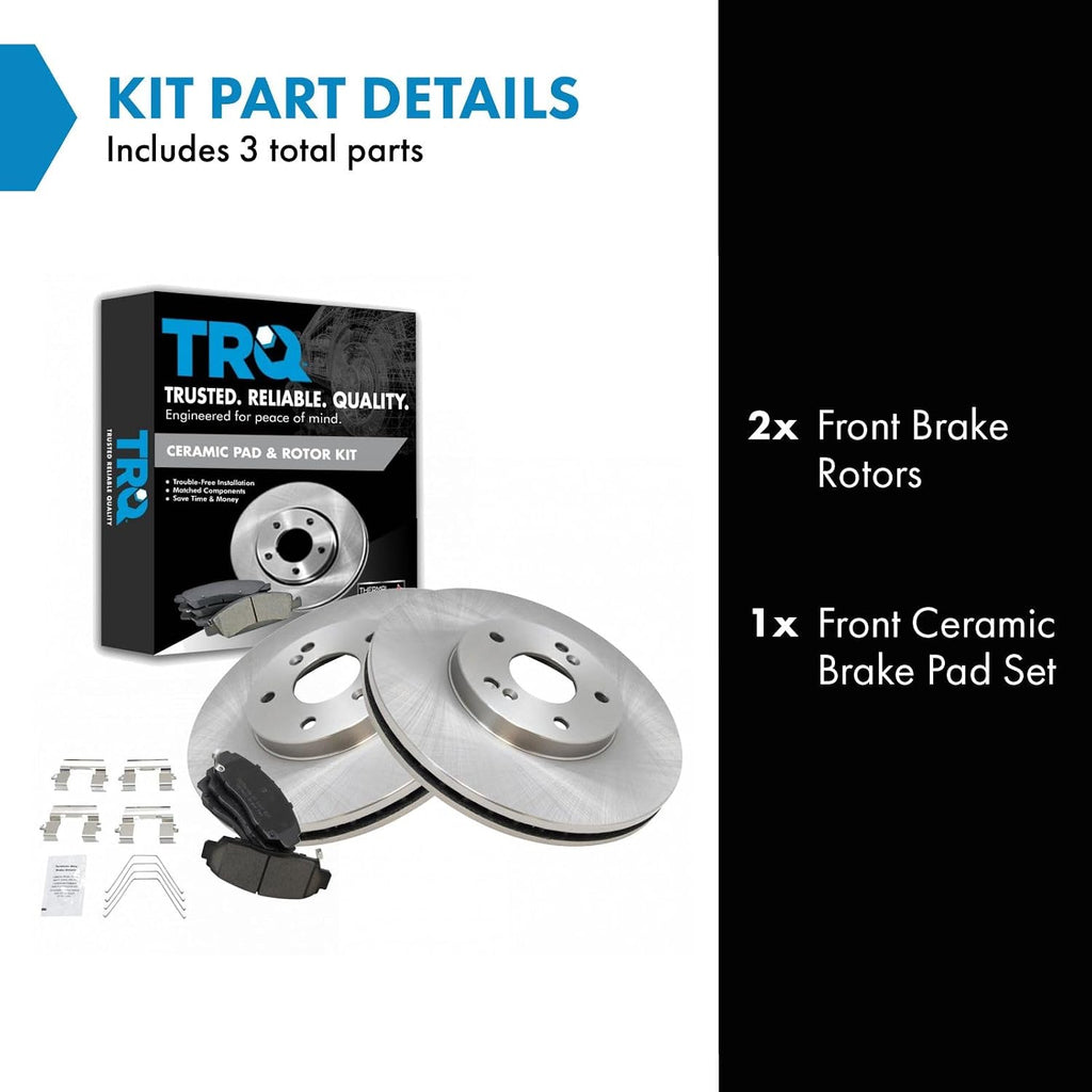 TRQ Front Brake Pad and Rotor Set Ceramic Vented Rotors Compatible with 2011-2014 Acura TSX 2011-2012 Honda Accord