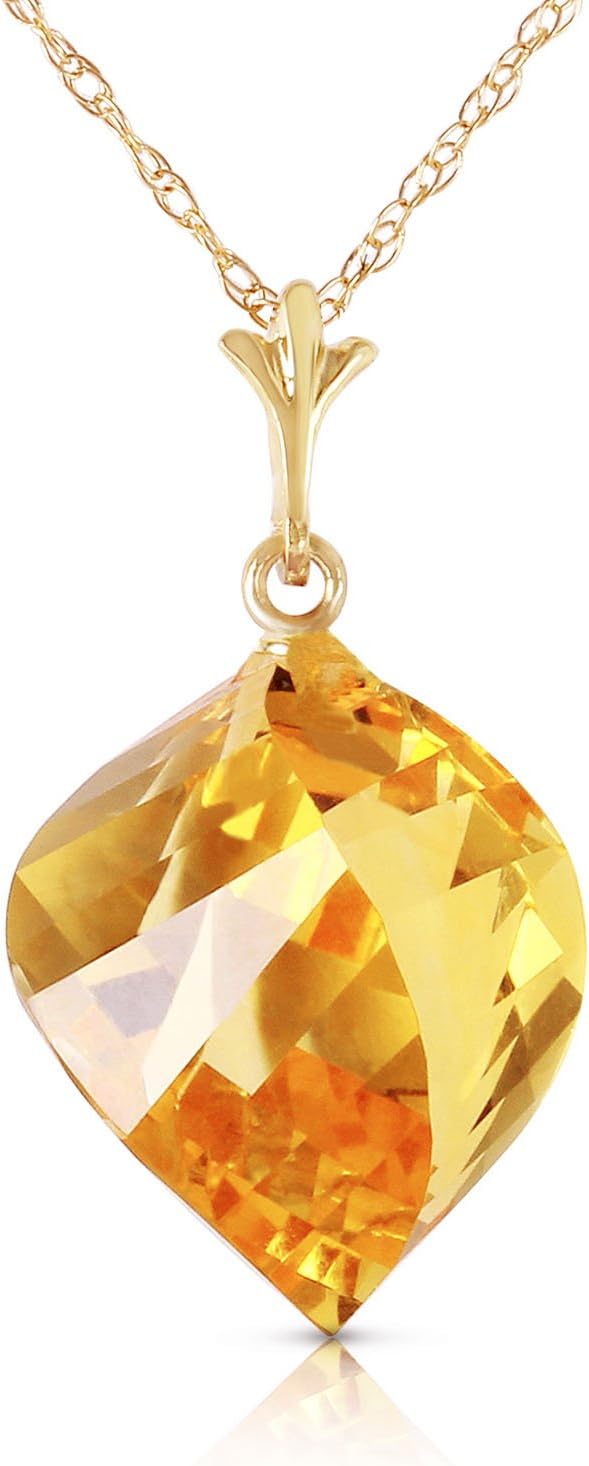 Galaxy Gold GG 14K Solid Yellow Gold Natural Citrine Twisted Briolette Pendant Necklace for Women, 11.75 Carat, November Birthstone, Symbol of Joy & Abundance