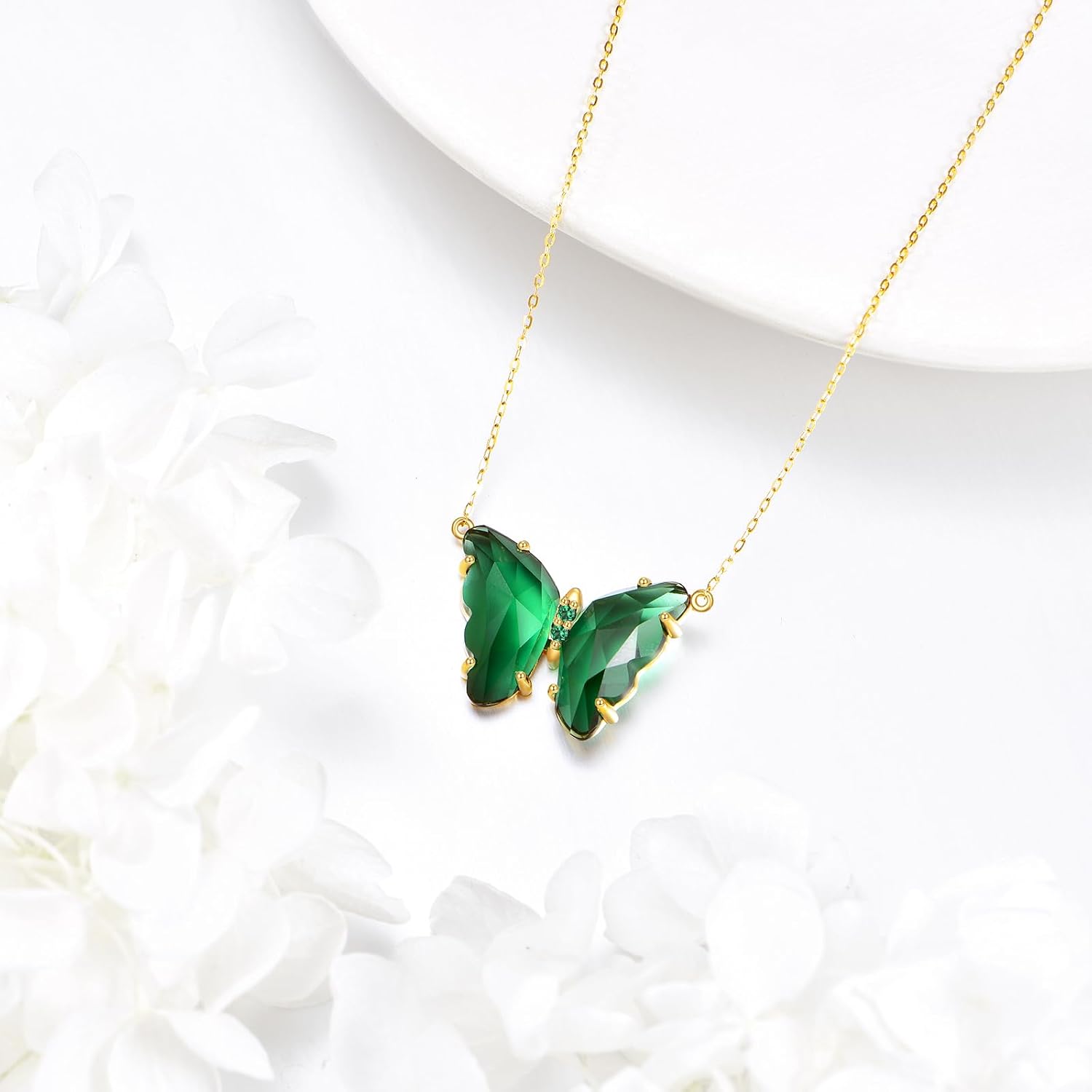 DOVRAN Real Solid Gold Birthstone Butterfly/Dragonfly/Bee/Hummingbird Necklace for Women Yellow Gold Animal Pendant for Christmas Dainty Jewelry Birthday Gifts for Mom Wife