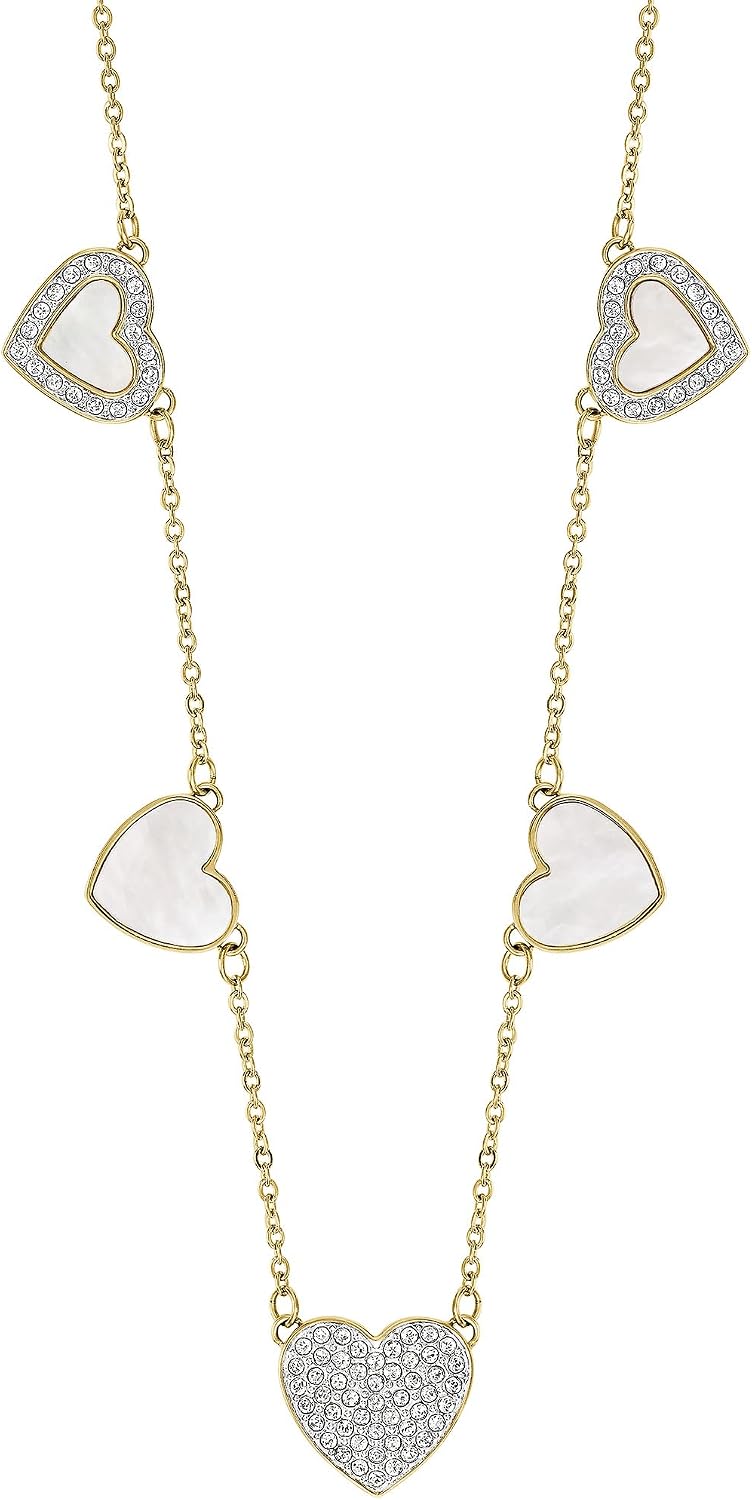 Bulova-Ladies' Crystal Gold-Tone Stainless Steel Box Set with White Mother-of-Pearl Dial 3-Hand Quartz-Watch and MOP Crystal Accent Hearts Pendant-Necklace, 30mm Style:98X138