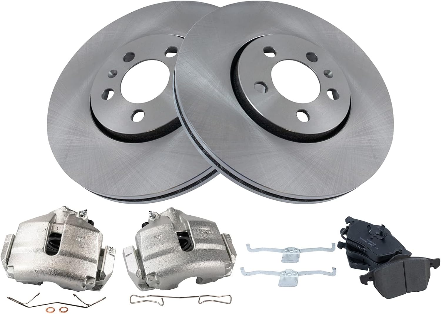 TRQ Front Brake Pad and Rotor Set Ceramic Vented Rotors Calipers Compatible with 2005 Volkswagen Jetta