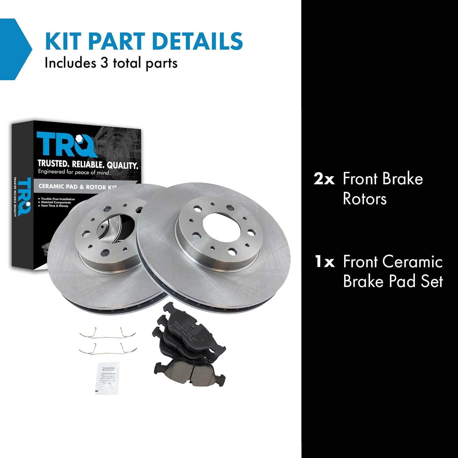 TRQ Front Brake Pad and Rotor Set Ceramic Vented Rotors 280mm Diameter Compatible with 1994-1997 Volvo 850 1998-2004 C70 1998-2000 S70 V70