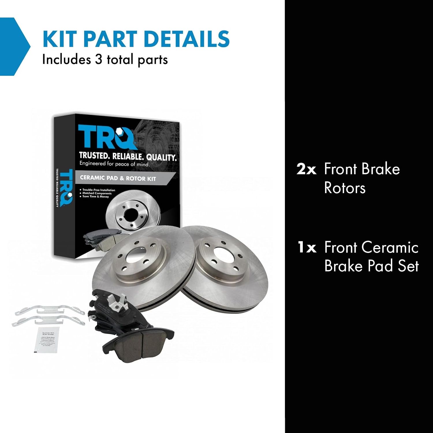 TRQ Front Brake Pad and Rotor Set Ceramic Vented Rotors Compatible with 2017-2018 Lincoln MKZ