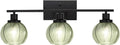 Farmhouse 3-Light Sage Green Glass Vanity Wall Light Fixture | Industrial 3-Light Sage Green Ribbed Globe Wall Sconce, E26 Lighting For Laundry, Powder Room, Hallway
