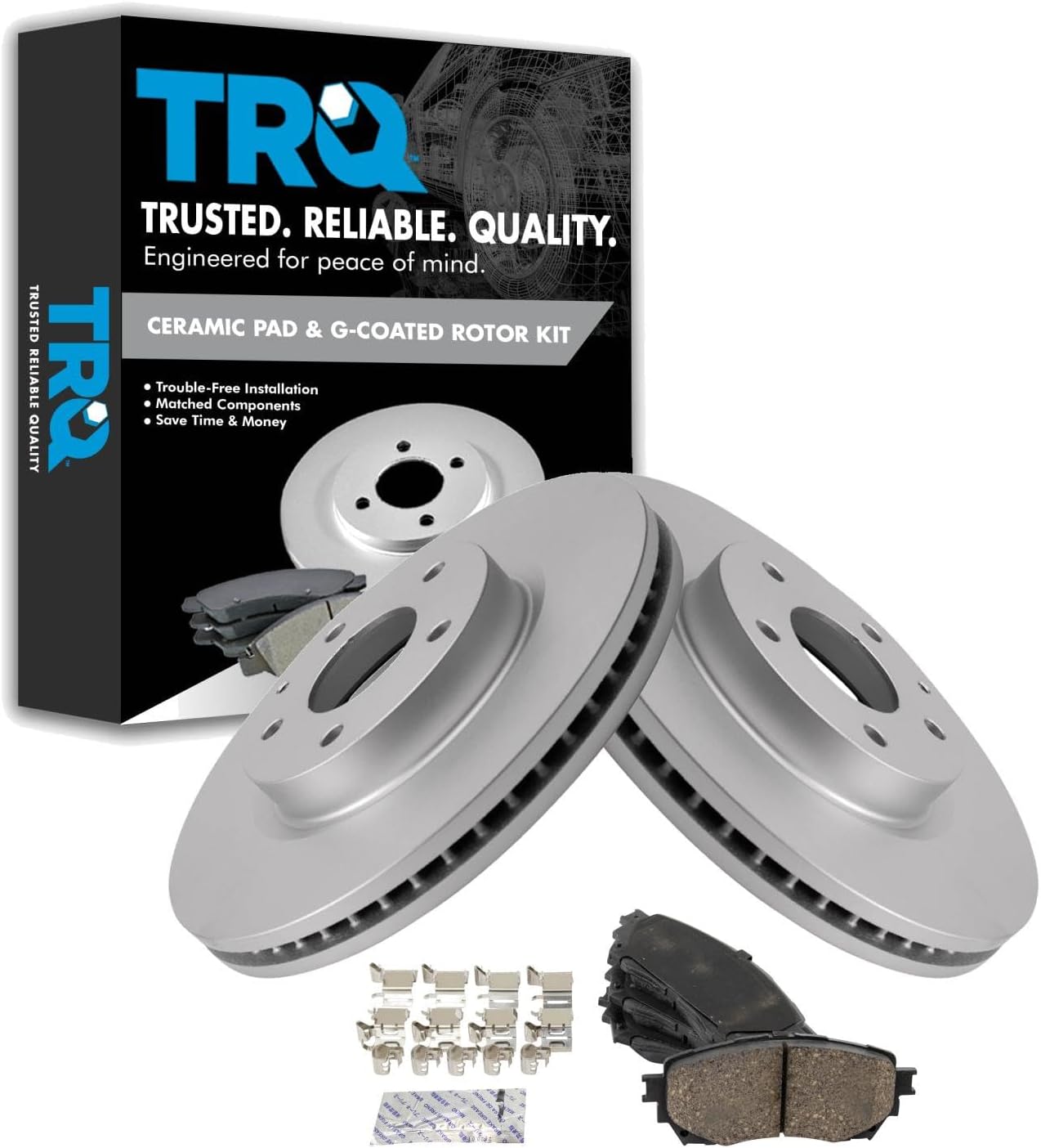 TRQ Front Brake Pad and Rotor Set Ceramic G Coated Vented Rotors Compatible with 2014-2017 Mazda 6