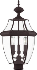 Livex Lighting 2354-07 Monterey 3 Light Outdoor Bronze Finish Solid Brass Post Head with Clear Beveled Glass