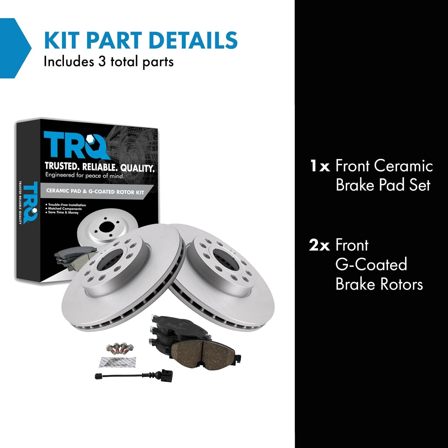 TRQ Front Brake Pad and Rotor Set Ceramic G Coated Vented Rotors Compatible with 2015-2016 Audi A3 2015-2021 Volkswagen Golf 2015-2019 e-Golf SportWagen 2019-2021 Jetta