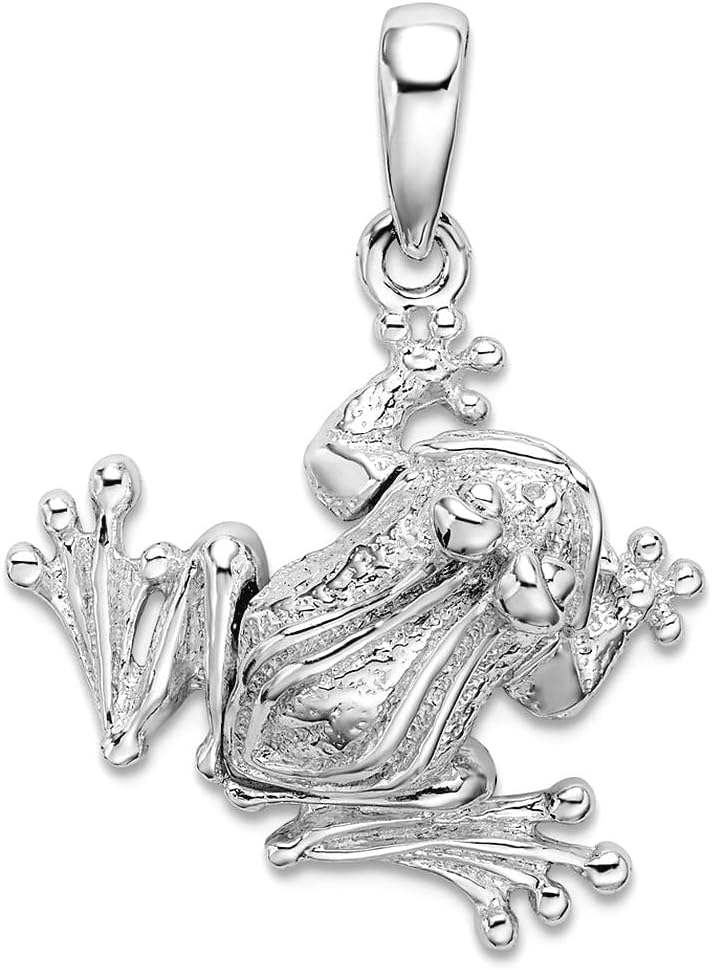 JewelryWeb 20.5mm 925 Sterling Silver Rhodium Plated Polished Bug Eyed Frog Pendant Necklace Pendant for Women