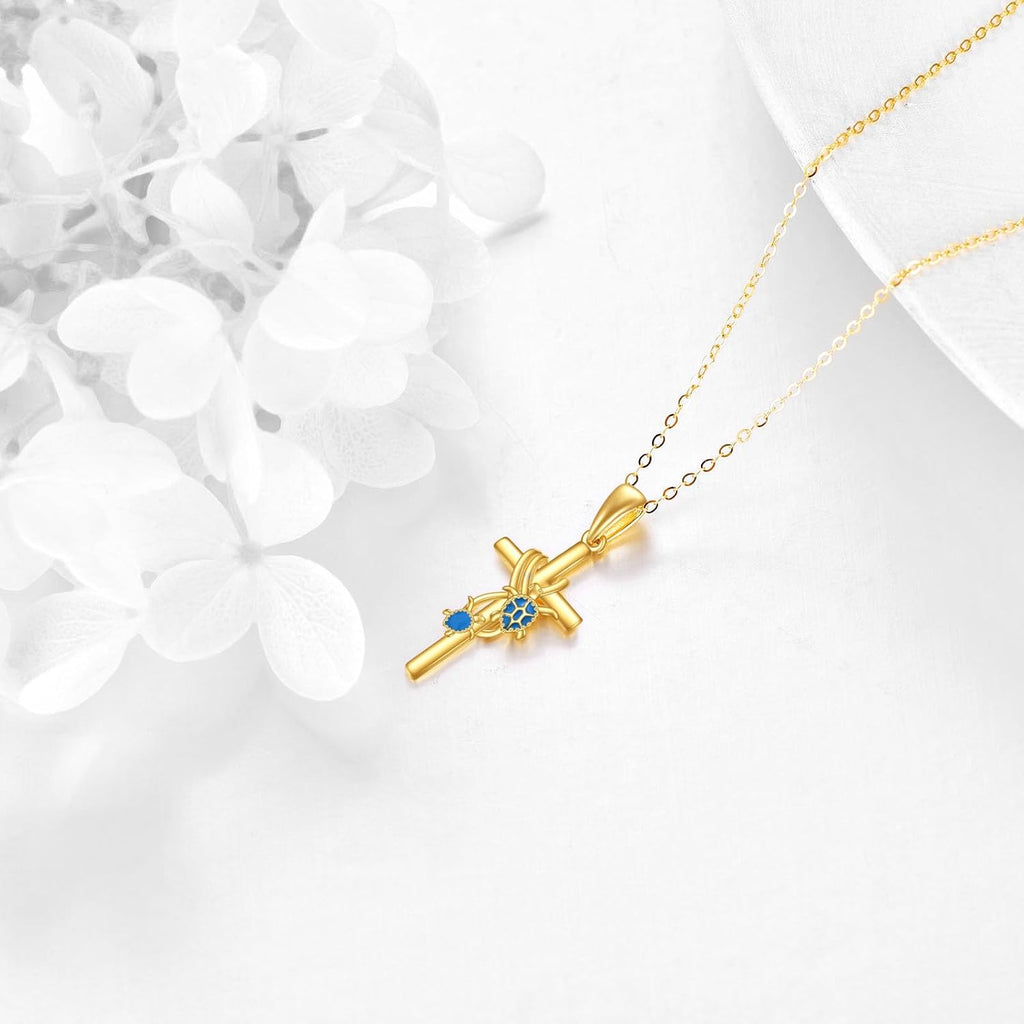 KECHO 14k Real Gold Cross Jewelry Gifts for Mother Grandma Sister Cross Pendant Necklace for Women