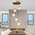 5-Light Gold Chandelier, 32W Modern LED Chandeliers, Adjustable Globe Hanging Ceiling Light Chandelier for Living Room Dining Room Foyer Staircase Entryway