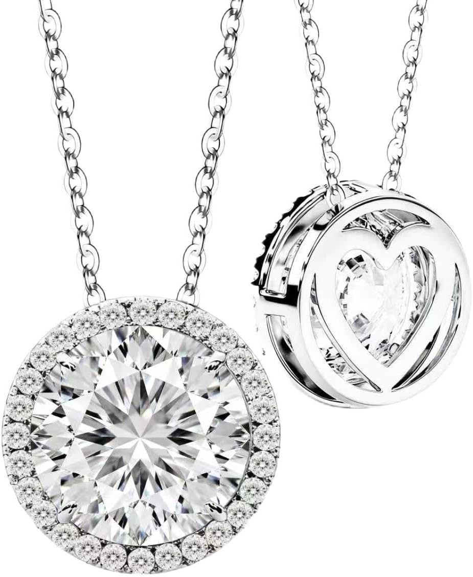 Moissanite Necklace for Women S925 Sterling Silver Jewelry Solitaire Halo Pendant Lab Created Gem for Her Gift for Mothers Day Wedding Anniversary Birthday - to My Wife Daughter Mom Grandma Girlfriend