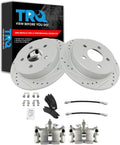 TRQ Brake Pad & Rotor Kit Slotted X Drilled Performance Semi-Metallic Premium G-Coated Compatible with 99-05 Buick 00-05 Chevrolet 99-02 Oldsmobile 99-03 Pontiac