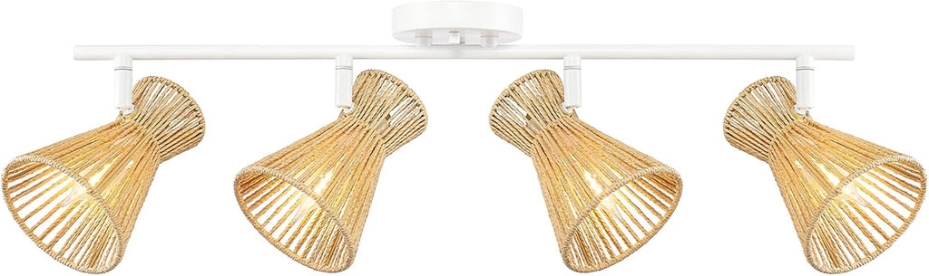 Globe Electric 64000050 28' 4-Light Track Lighting, Matte White, Natural Twine Shades, Ceiling Light, Pivot Shade, Kitchen Lights, 4 Bulb Track-Light