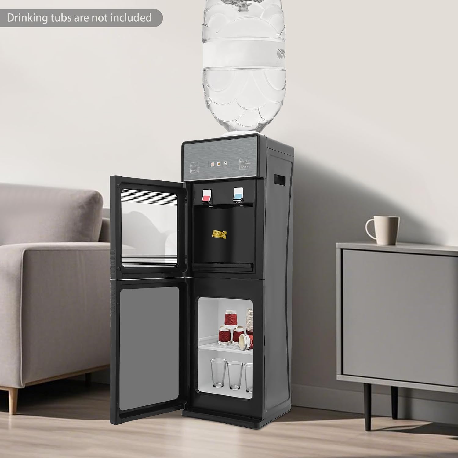 Water Cooler Dispenser for 5 Gallon Bottle, Top Load Cold Hot Water Dispenser, with Cabinet, Freestanding Electric Water Dispensers for Homes, Gyms, Office