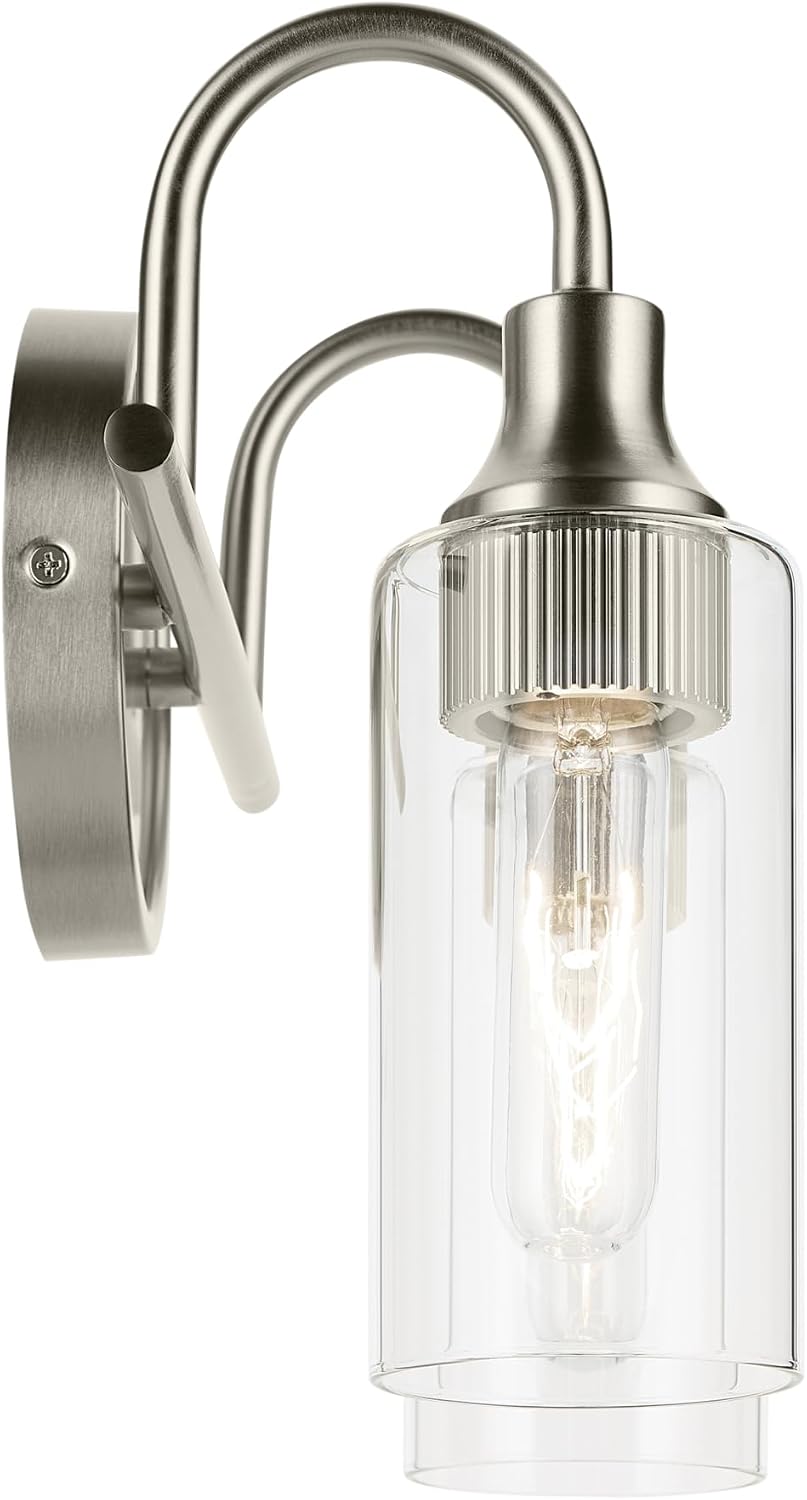 Kichler Kavi 12.5' 2-Light Bathroom Vanity Light Fixture with Clear Glass in Brushed Nickel, Modern Wall Mount Over Mirror for Powder Room (12.5' W x 10' H), 55210NI