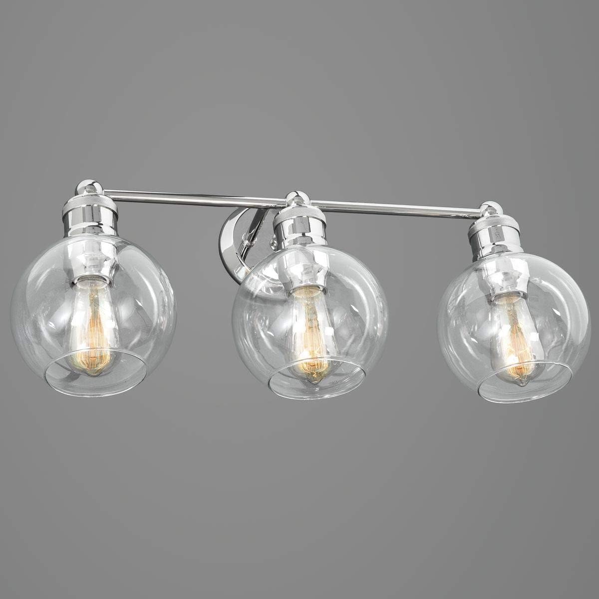 Hansford Collection 3-Light Clear Glass Coastal Bath Vanity Light Polished Nickel