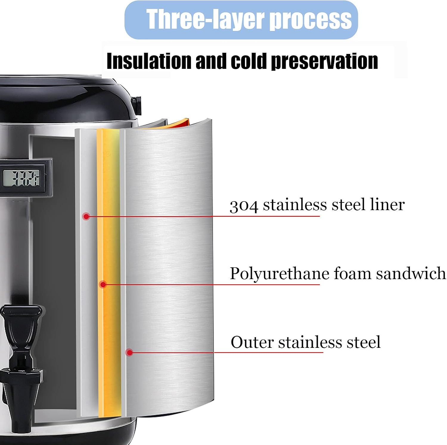 Drink Dispenser Hot Water Dispenser with Tap and Stand, Commercial Thermal Beverage Dispenser for Home Party Buffe Hot Water Coffee Milk Juice Keep Warm for 6-8 Hours for Parties