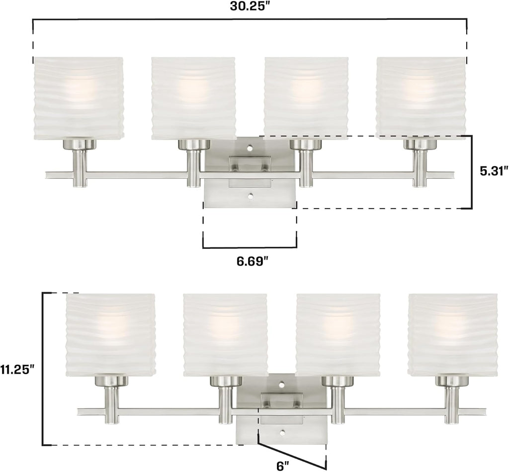 Westinghouse 6304100 Alexander Four-Light Indoor Wall Fixture, Brushed Nickel Finish with Rippled White Glazed Glass