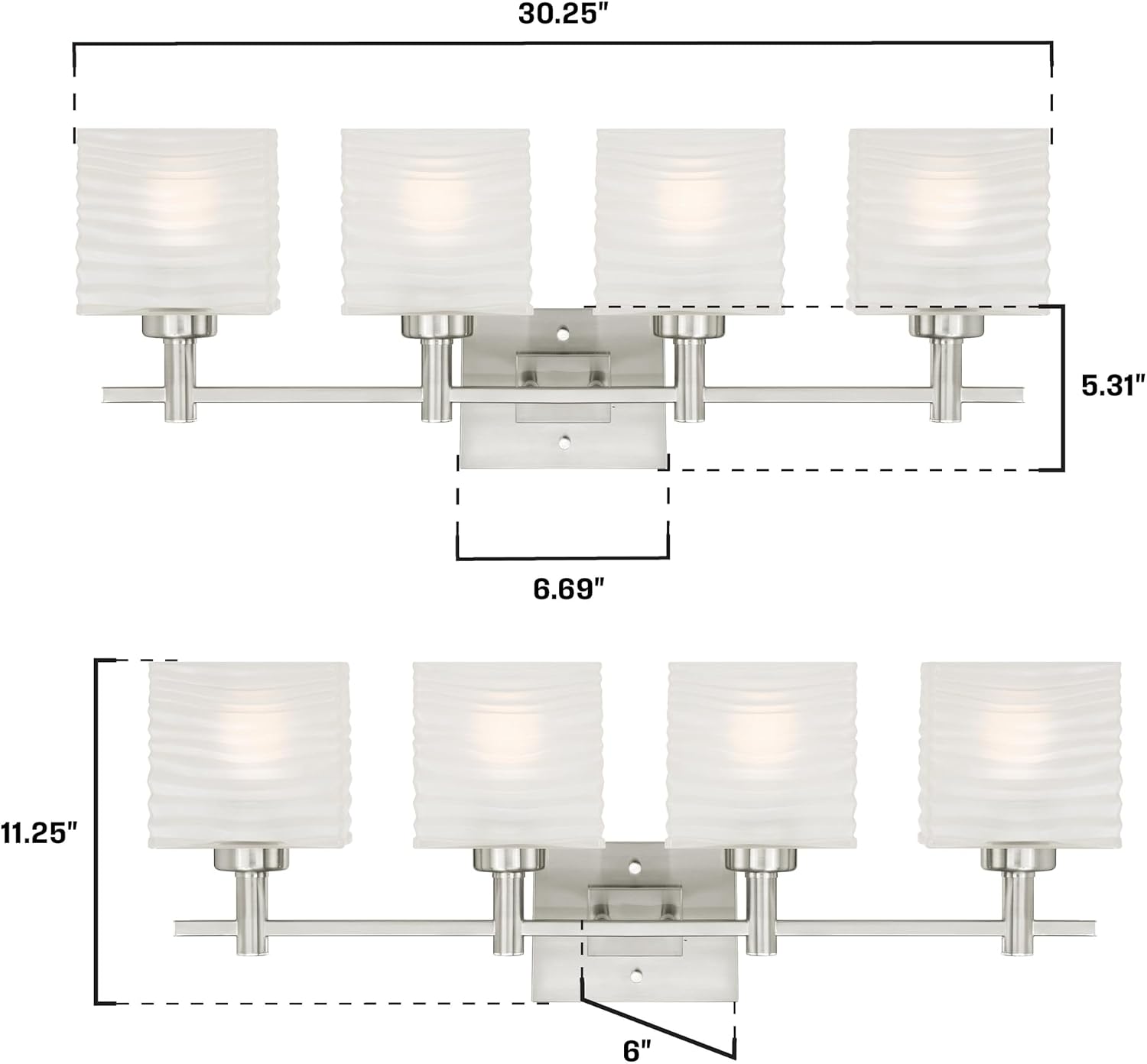 Westinghouse 6304100 Alexander Four-Light Indoor Wall Fixture, Brushed Nickel Finish with Rippled White Glazed Glass