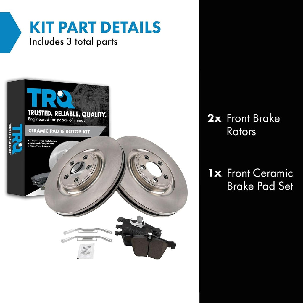 TRQ Front Brake Pad and Rotor Set Ceramic Vented Rotors Compatible with 2006-2008 Jaguar S-Type 2005-2009 Super V8 2009-2015 XF 2010-2019 XJ XJR 2010-2015 XK 2007-2009 XKR