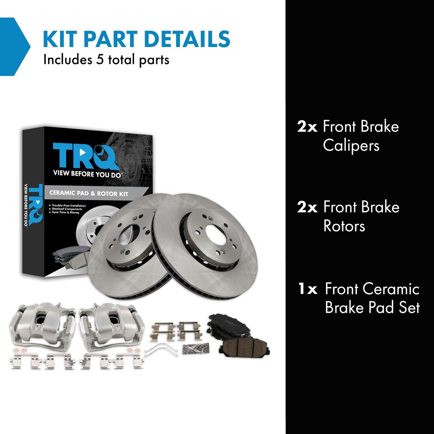 TRQ Front Brake Pad and Rotor Set Ceramic Rotors Calipers Compatible with 2013-2018 Acura RDX