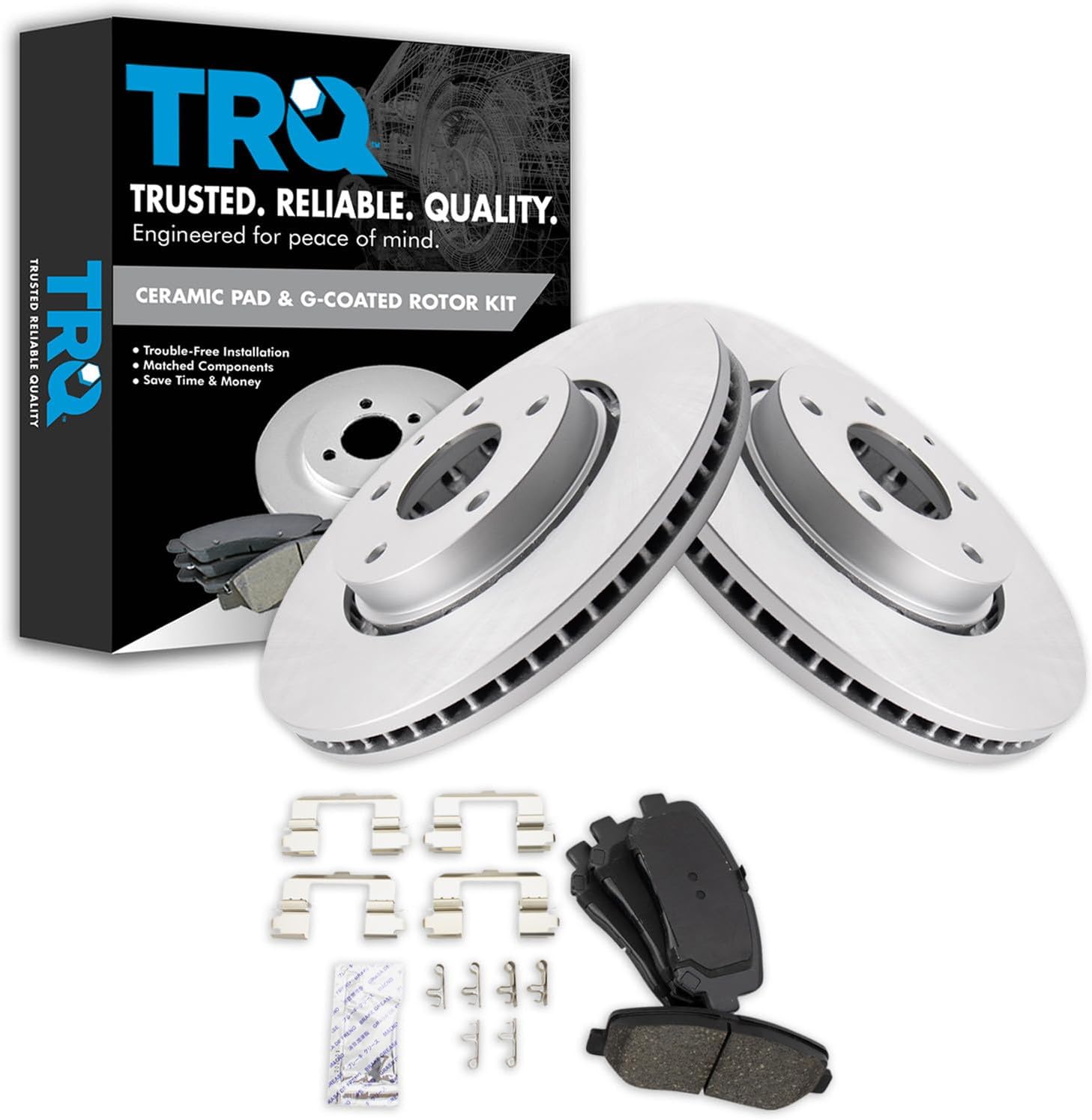 TRQ Front Ceramic Brake Pad and Rotor Set Coated Compatible with 2016-2018 Mazda CX-5 2019 Mazda CX-5 Naturally Aspirated