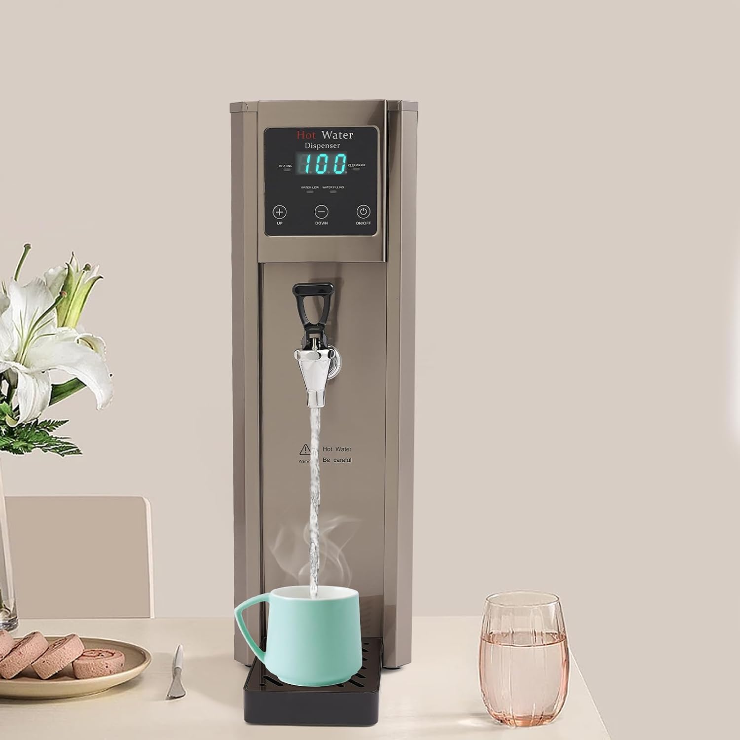 Countertop Electric Hot Water Dispenser, 20L(5.3Gal)/Hour Commercial Stainless Steel Water Boiler, 1800W Water Step-Heating Machine for Tea/Coffee Shop/Office/Restaurant, Adjustable Temp 104-210.2℉