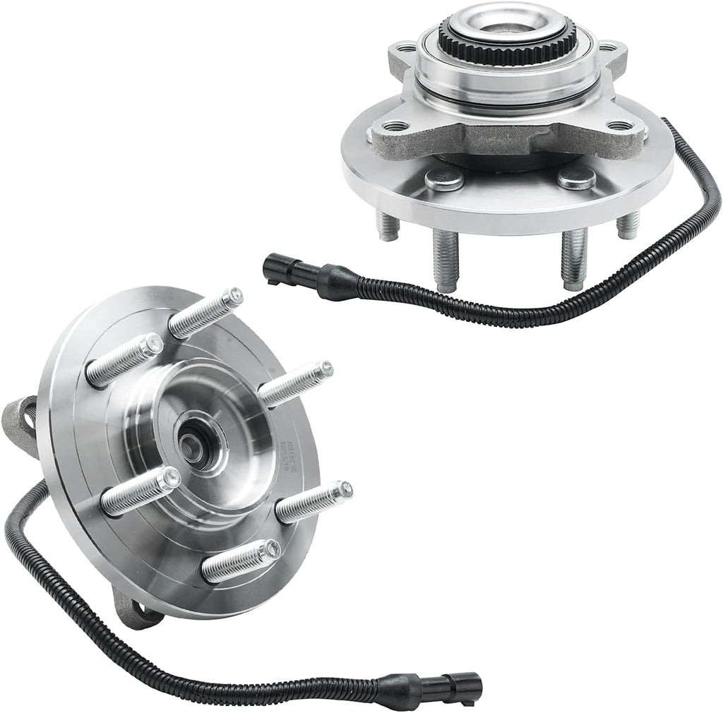Detroit Axle - Front Brake Kit for 4WD 07-09 Ford Expedition Lincoln Navigator Drilled & Slotted Disc Brake Rotors Ceramic Brakes Pads 2007 2008 2009 Replacement Wheel Bearing Hubs