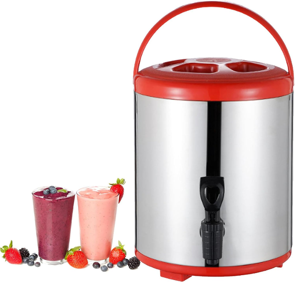 Catering Urn Stainless Steel Hot Water Kettle Dispenser - Boiler Warmer Coffee Urn With Cover And Spigot For Hot Water And Beverages(Red,8L)