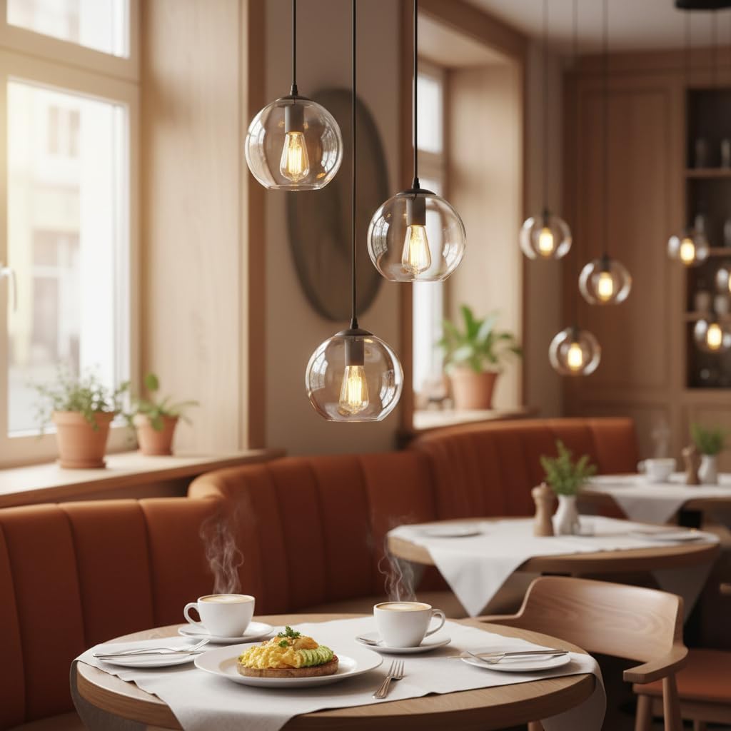Globe Pendant Light, Modern Hanging Lighting Fixture, Classic Cluster Chandelier with Clear Glass Shades(Black, 3 Lights, 11.8 Inch)