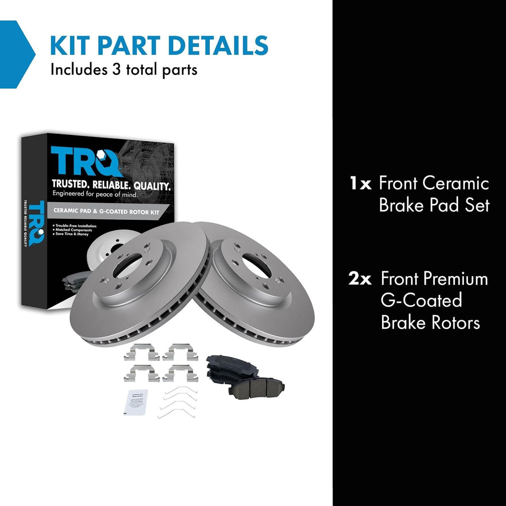 TRQ Front Brake Pad and Rotor Set Ceramic Coated Vented Rotors Compatible with 2011-2014 Honda Odyssey