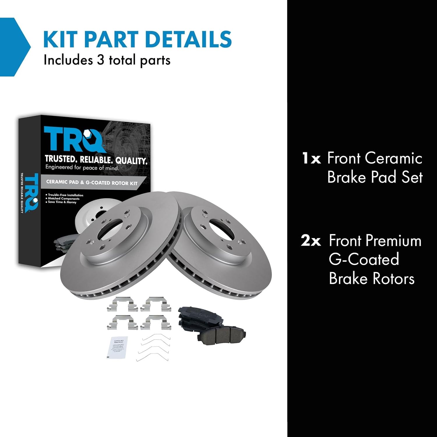 TRQ Front Brake Pad and Rotor Set Ceramic Coated Vented Rotors Compatible with 2011-2014 Honda Odyssey